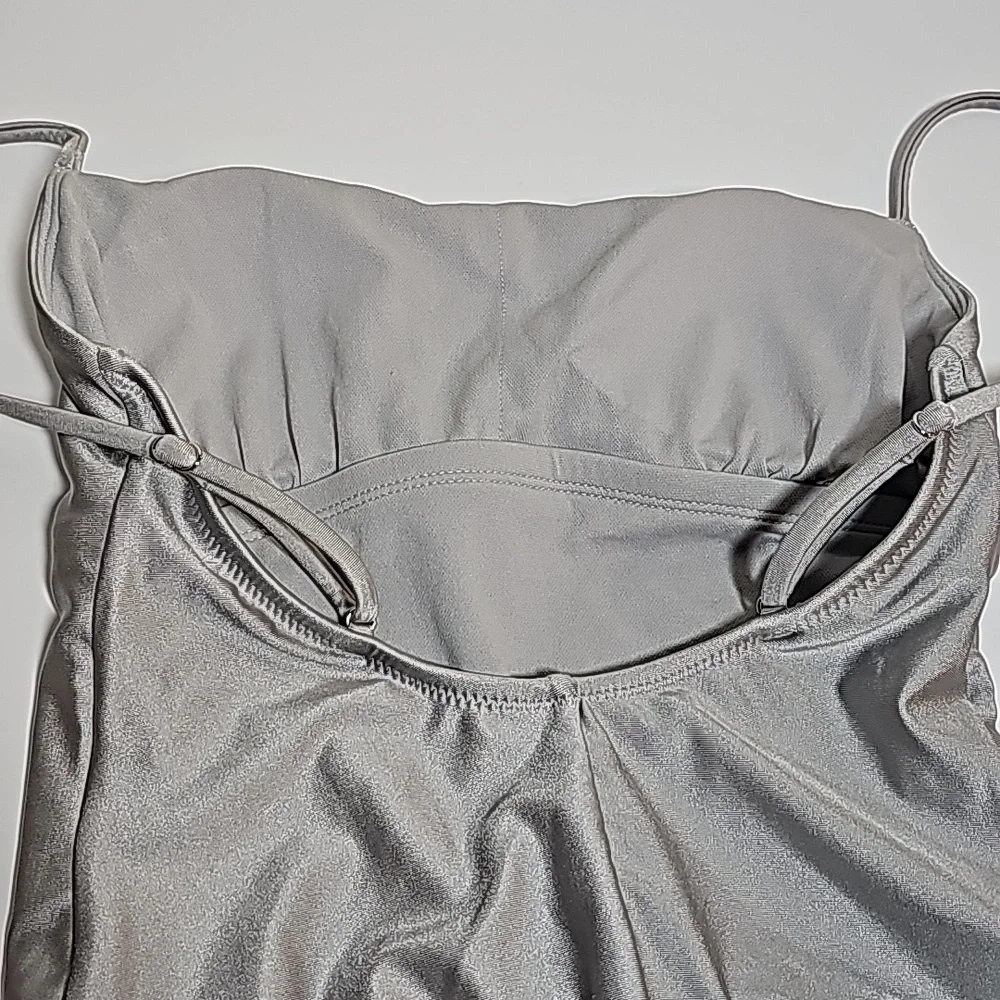 Shade & Shore High Leg Cheeky One Piece Swimsuit Silver NWT S Square Neck
